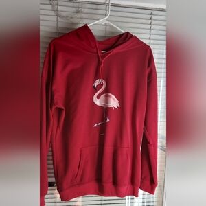 Red Hoodie/ Dark Grey T-shiry with Flamingo Print